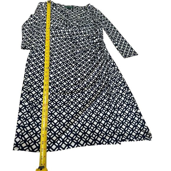 Lauren Ralph Lauren 12 Faux Wrap Dress Black white 3/4 Sleeve Splice Bodice - Picture 6 of 6